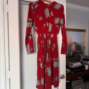Italian Boutique Red Pleated Sundress with Bishop Sleeves
